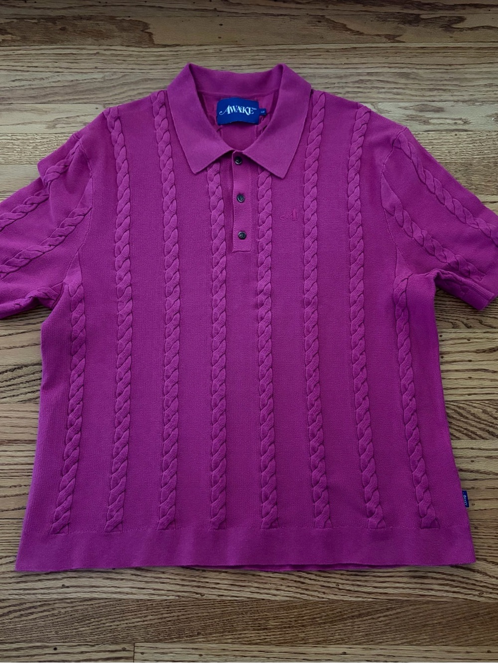 Awake Cable Knit Polo in Fuchsia